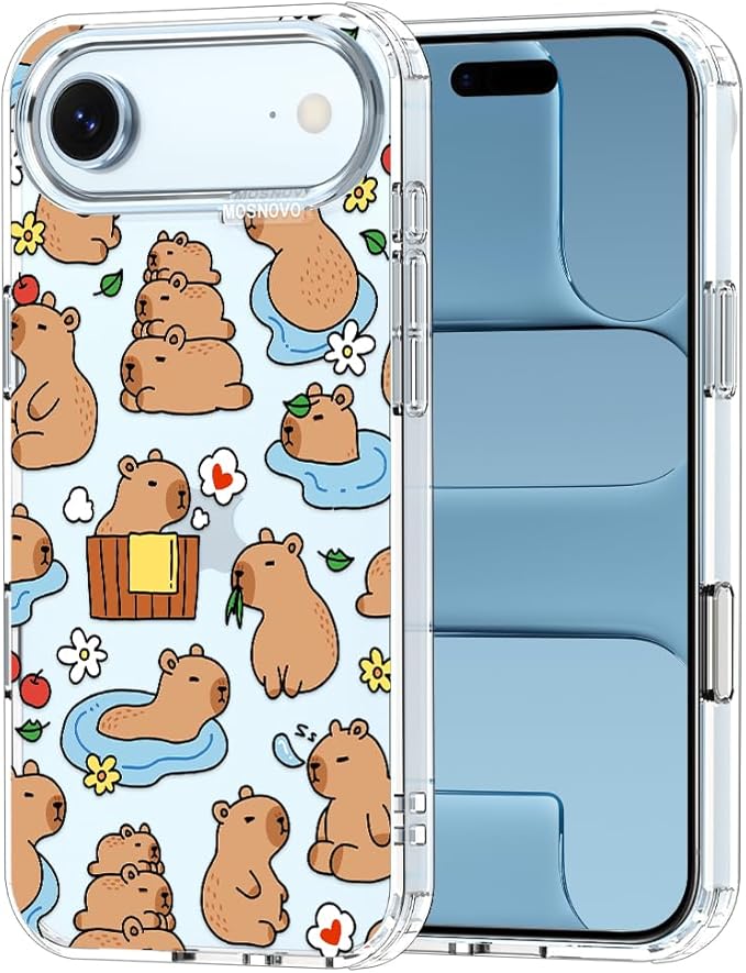 MOSNOVO for iPhone Air Case, Shockproof Military-Grade Protection 6.6ft Drop Tested, Camera Control, Clear Phone Case for iPhone 17 Air, Capybara Land Design