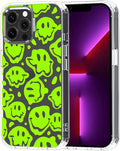MOSNOVO Case for iPhone 13 Pro Max, [Buffertech 6.6ft Military-Grade Drop Protection] [Anti Peel Off Tech] Clear TPU Bumper Phone Case Cover Design - Distorted Green Smiles Face
