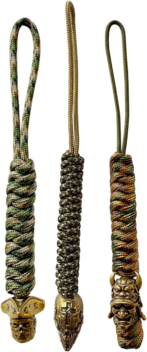 Handmade Lanyards with Brass Beads – Paracord 550 Survival Gear Leash for knives, Outdoor, and EDC Tools