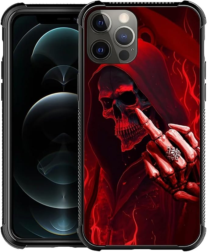 for iPhone 11 Pro Case, Gestures Funny Skull Pattern Graphic Design Girl Boy Soft Silicone Hard Acrylic Shock Protection for iPhone 11 Pro