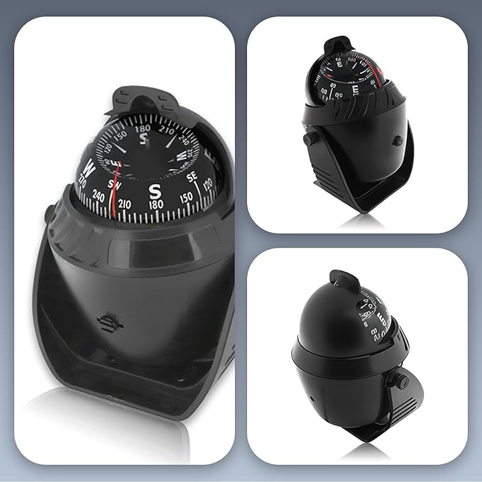 Boat Compass with Magnetic Declination Adjustment, Pivoting Marine Compass Multifunction Digital Navigation Dashboard LED Illumination & Backlight for Marine Boat Truck Car