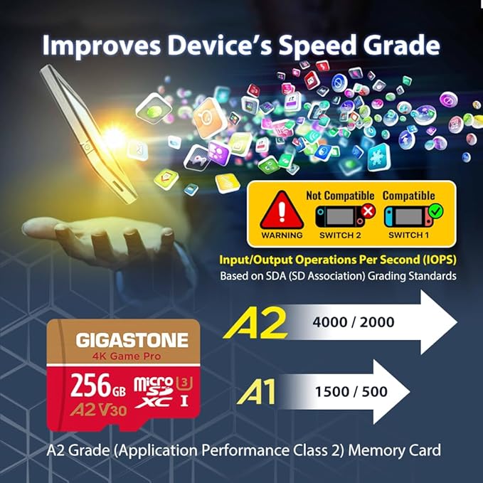 [5-Yrs Free Data Recovery] GIGASTONE 256GB Micro SD Card, 4K Game Pro, MicroSDXC Memory Card for Nintendo-Switch 1, GoPro, Action Camera, DJI, UHD Video, R/W up to 100/60MB/s, UHS-I U3 A2 V30 C10