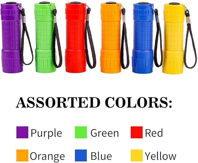 Whaply Small Mini Flashlights Pack of 6,Assorted Colors,New Type Cob Light,with 18 AAA Battery (6 Pack)