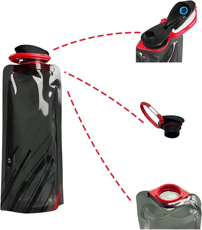 4 Pack 25oz Collapsible Water Bottles, 4 Colors Reusable Leakproof Water Bags for Drinking, Foldable Flat Water Bottles with Clasp for Outdoor Sports Camping Traveling Biking