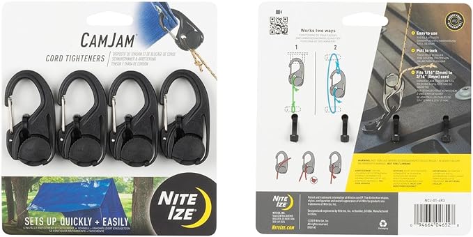 Nite Ize NCJ-01-4R3 CamJam Tie Down Rope Carabiner Clip, Cord Tightener 4-Pack, 4 Count