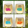 Set of 4 Shatterproof Designer 16 oz Plastic Wine Glasses MADE in the USA (HAPPY CAMPER)