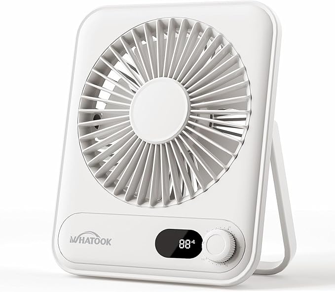 WHATOOK Small Desk Fan Personal Fans: 5000mah 25 Hours Battery Office Quiet Mini Desktop Fan Portable Rechargeable Travel Essentials (White, 5000 mAh)