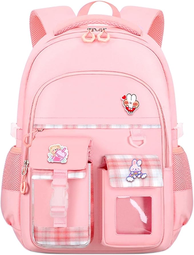 Cute Backpack for Teen Girls Kids Kawaii Bookbag Elementary Middle School Student Back Packs Aesthetic Travel Daypack Ages 6-8 8-10 10-12 (Pink,S)