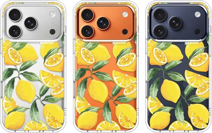 MOSNOVO for iPhone 17 Pro Case | Military Grade 6.6ft Drop Tested | Camera Control | Clear with Lemon Design