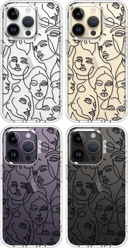 MOSNOVO Case for iPhone 14 Pro, [Buffertech 6.6ft Military-Grade Drop Protection] [Anti Peel Off Tech] Clear TPU Bumper Phone Case Cover Design - Abstract Face Line Art