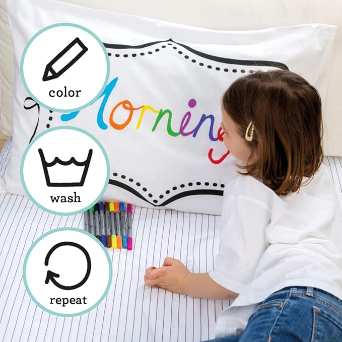 Coloring Pillowcase for Kids – Reusable DIY Pillow Cover with Washable Markers, Educational Arts & Crafts Activity for Boys & Girls, Fun Gift for Creative Play, Machine Washable - eatsleepdoodle