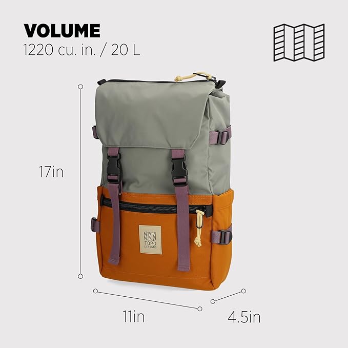 Topo Designs Rover Pack Classic - Daily Daypack for Commutes, Day Trips, Hikes, Iconic Denver Design, Recycled Nylon Durable Construction, PFAS-Free, Fair Trade, BlueSign Approved (Beetle/Spice)