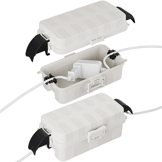 FLEMOON [2 Pack] IP55 Outdoor Electrical Box Waterproof with Detachable Awning Covers, 8.3 x 4.1 x 3.7 inch Weatherproof Extension Cord Cover, Easy Installation for Outdoor Plug, String Lights, White