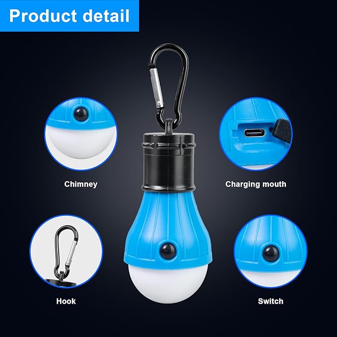 Jarxin Led Camping Lantern USB Rechargeable,Outdoor Tent Lights for Camping Hanging,Kids with Clip Hook Camping Flashlight (4 Packs Black)