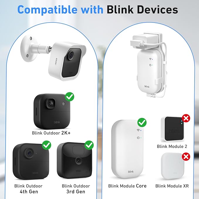 Blink Outdoor Camera Wall Mount Compatible with 2K+ & 4th Gen,3 Pack Weatherproof Protective Housing,360 Degree Adjustable with Blink Sync Module Core Outlet Mount for Blink Camera System