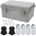 MAKERELE Gray Plastic Waterproof Electrical Box Outdoor,IP67 ABS with Hinged Cover,Weatherproof Mounting Plate,Wall Bracket,Stainless Steel Buckle and 1/2" NPT*2(11.4"×7.5"×5.5")