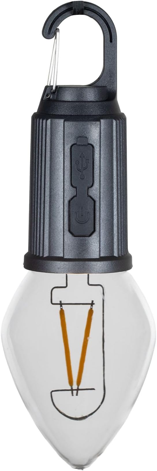 Rechargeable Camp Light, Warm White LED Teardrop Bulb, Battery Powered with USB-C, Shatterproof Globe on Carabiner, 3 Brightness Levels