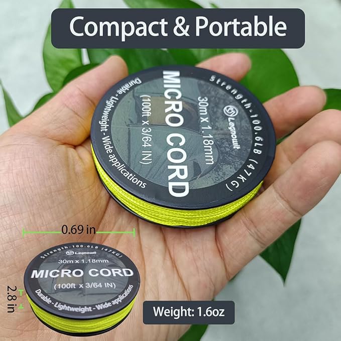 Micro Paracord, 1.18mm x 100ft Thin Mini Utility Braided Small Paracord for Crafting, DIY Project, Camping and More
