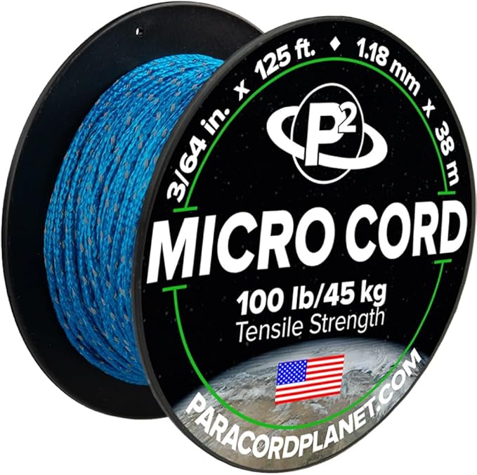 Paracord Planet Micro Paracord – Thin Braided Cord for Crafting, Fishing, and DIY Projects in 125 ft Spools – Reflective Colonial Blue