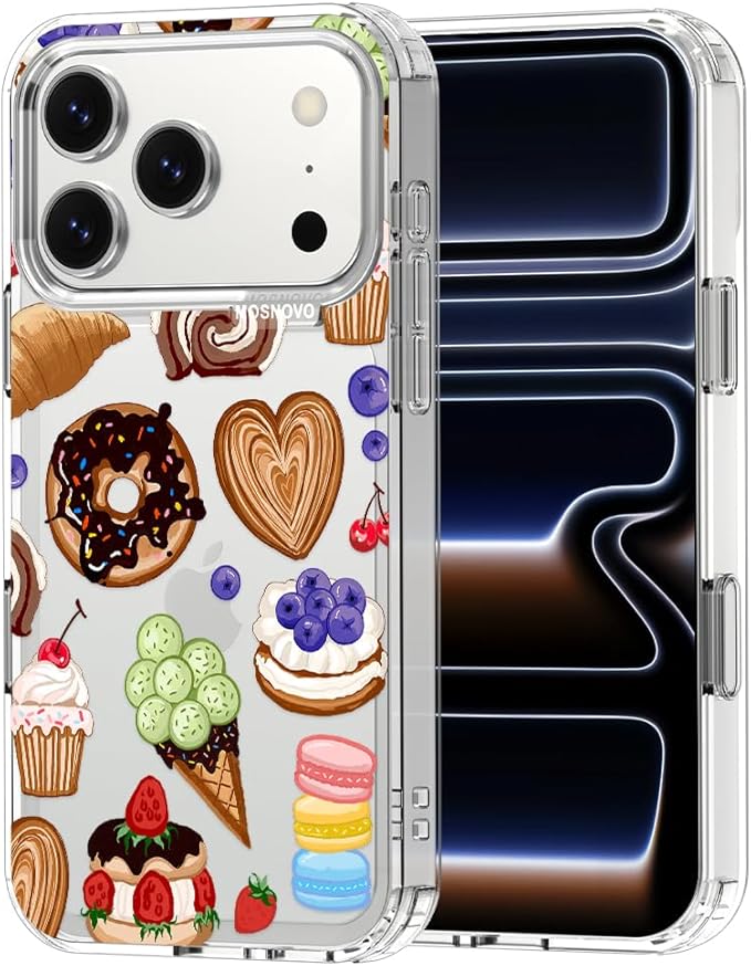 MOSNOVO for iPhone 17 Pro Case, Shockproof Military-Grade Protection 6.6ft Drop Tested, Camera Control, Clear Phone Case for iPhone 17 Pro, Sweet Treats Design