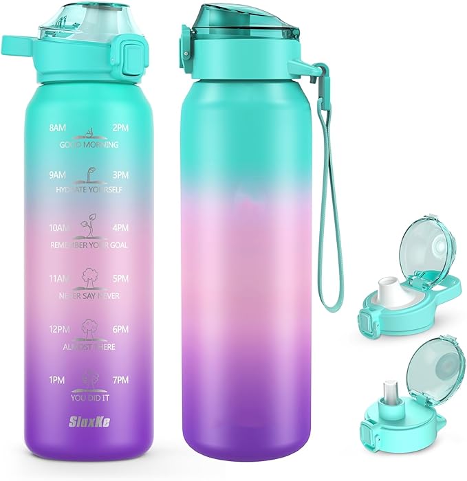 SLUXKE 17oz Insulated Water Bottle with handle BPA Free, 316 Stainless Steel Water Bottles 500ml with Time Marker Double Walled, Metal Water Flask Jug for Hiking, Biking, Running, Three Colors