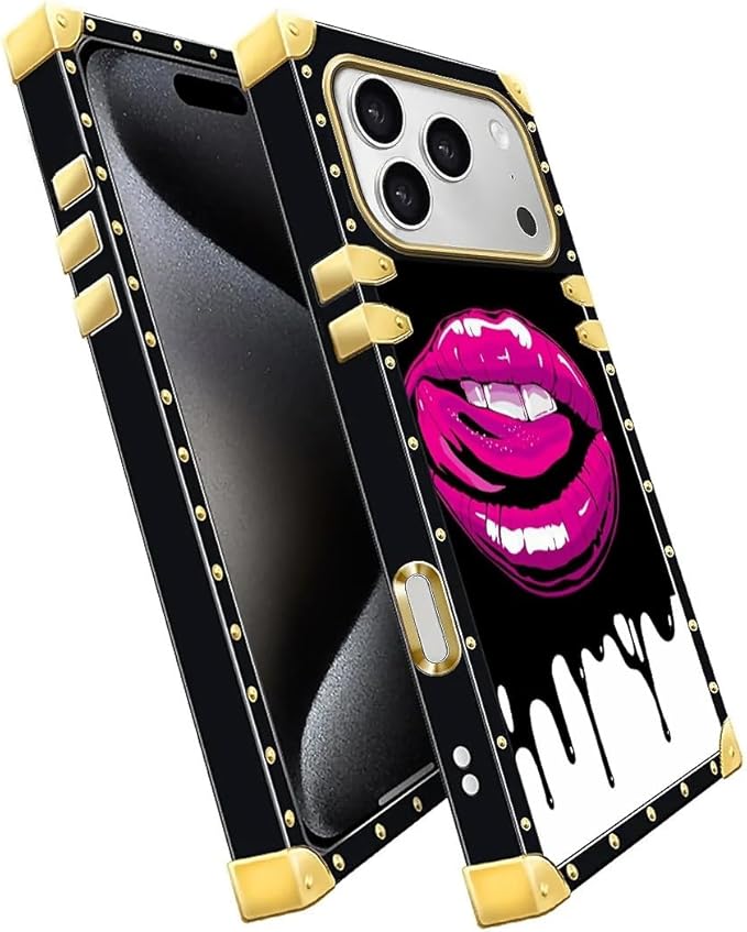 for iPhone 17 Pro Case Luxury Golden Decoration for Girl Women Soft TPU Shockproof Protective Hard PC Back for iPhone 17 Pro Crazy Pattern Black White Red Slap Sexy