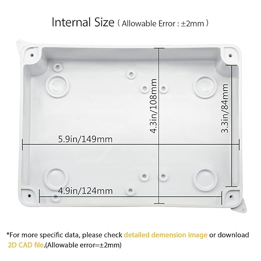 LeMotech Junction Box, Electrical Box IP65 Water Resistant Dustproof ABS Plastic Project Enclosure for Electronics White, External Size 5.9 x 4.3 x 2.8 inch