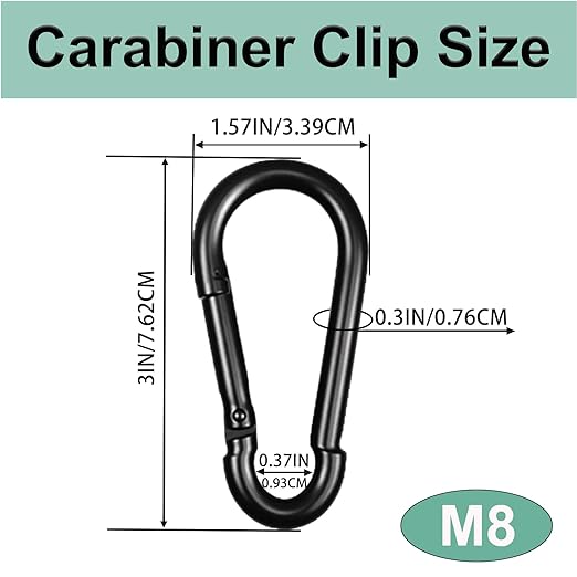 Black Carabiner, Heavy Duty Galvanized Steel Spring Snap Hook Carabiner Clips with 550LBS Holding Capacity, Ideal for Outdoor, Hammock, Swing and Travel (12PCS M8 3Inch)
