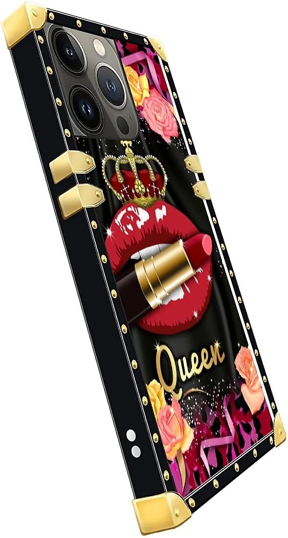 Compatible with iPhone 15 Pro Max Case, Queen Lip Crown Leopard Print Luxury Golden Decoration for Girl Women Soft TPU Shockproof Protective Hard PC Back for iPhone 15 Pro Max