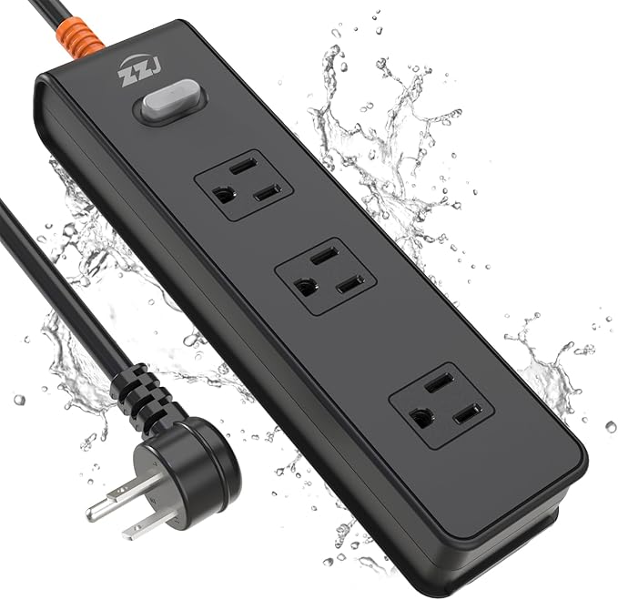 Outdoor Power Strip Weatherproof, IPX6 Waterproof Surge Protector with 3 Wide Outlets, 1625W/13A Overload Protection Switch, 6FT Extension Cord, Wall Mountable for Indoor Outdoor, UL FCC Listed