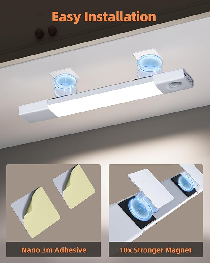 EZVALO 6-Pack Under Cabinet Lighting, Wireless Closet Lights, 50 LED Rechargeable Motion Sensor Light, Dimmable, 3 Color Temperatures, 11.8 inch Counter Lights for Kitchen, Pantry, Bedroom, Wardrobe