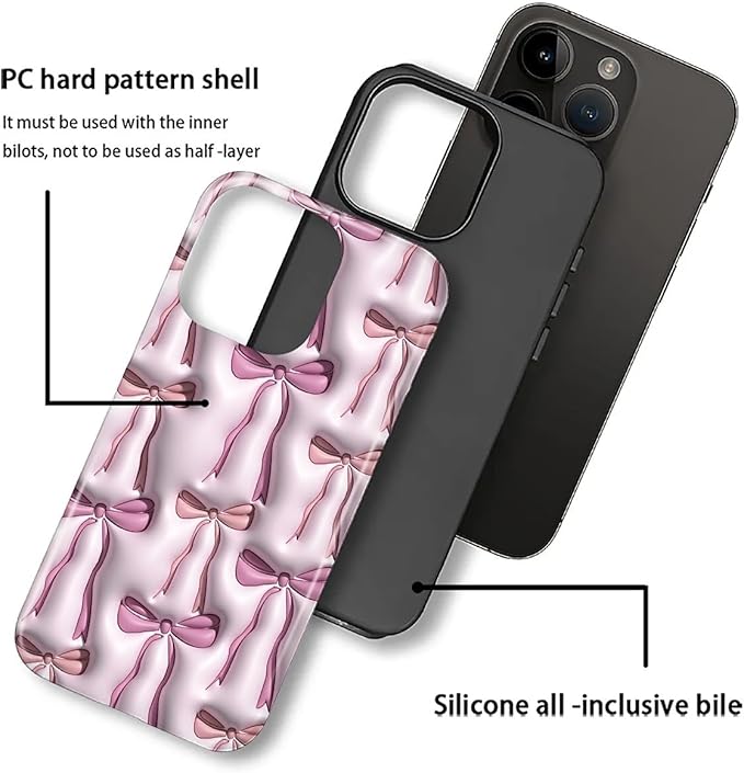 for iPhone 16 Pro Case,HL2 Abstract Ribbons Bows Hybrid 2 Layer Hard Shell Silicone Protective Pattern Design Case