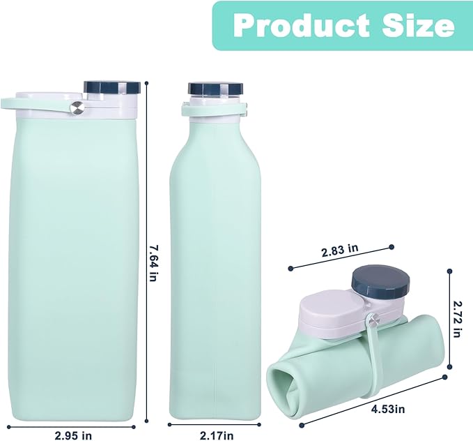 Collapsible Water Bottle,Reusable Foldable BPA Free Silicone Water Bottle,Portable Leakproof Sport Water Bottle for Running Traveling Hiking Camping Lightweight Durable 20 oz (Blue)