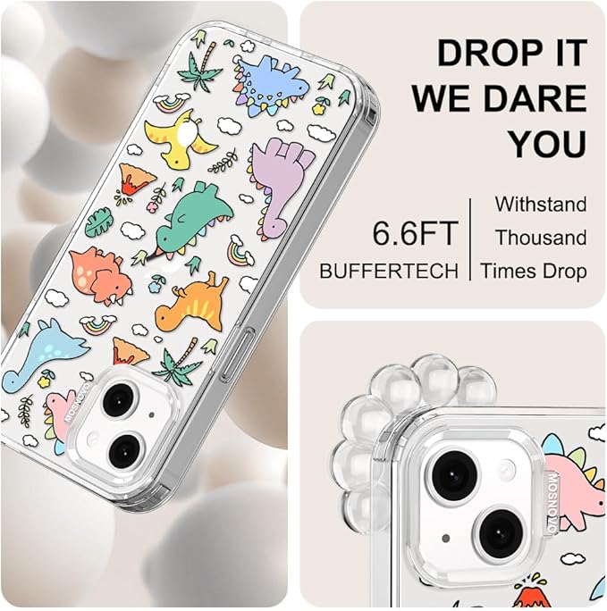 MOSNOVO for iPhone 13/14 Case | Military Grade 6.6ft Drop Tested | Clear with Dinosaur Land Design