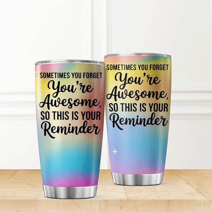 CUBICER Inspirational Quote Sometimes You Forget You'Re Awesome So This Is Your Reminder Design Stainless Steel 20 Oz Tumbler For Women Friends Coworkers Motivation Gift