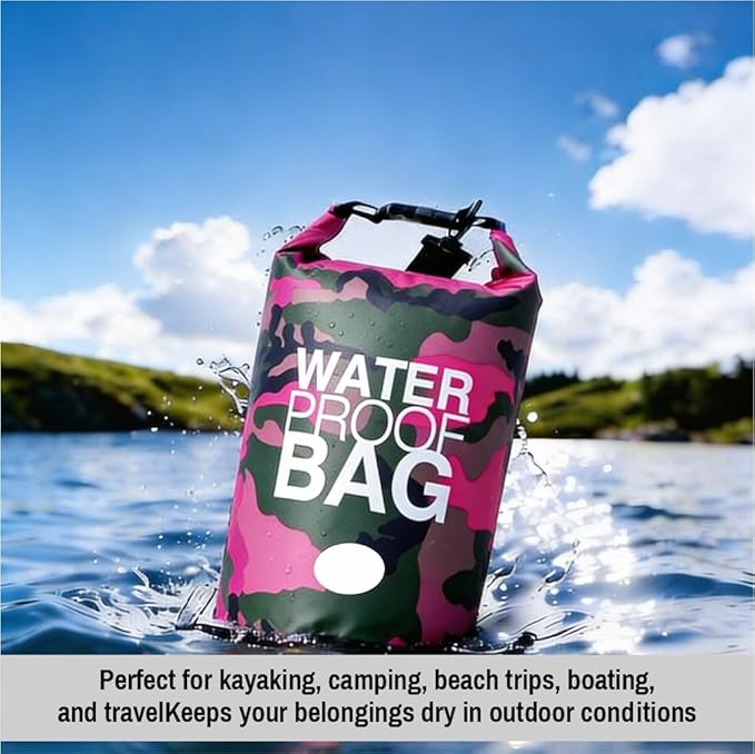 Waterproof Backpack Roll Top Dry Bag Set of 3 (2L 5L 10L) – PVC Dry Bags Waterproof for Kayaking, Camping, Beach & Travel – Floating Outdoor Dry Sack (Light Blue, Pink, Yellow Camouflage)