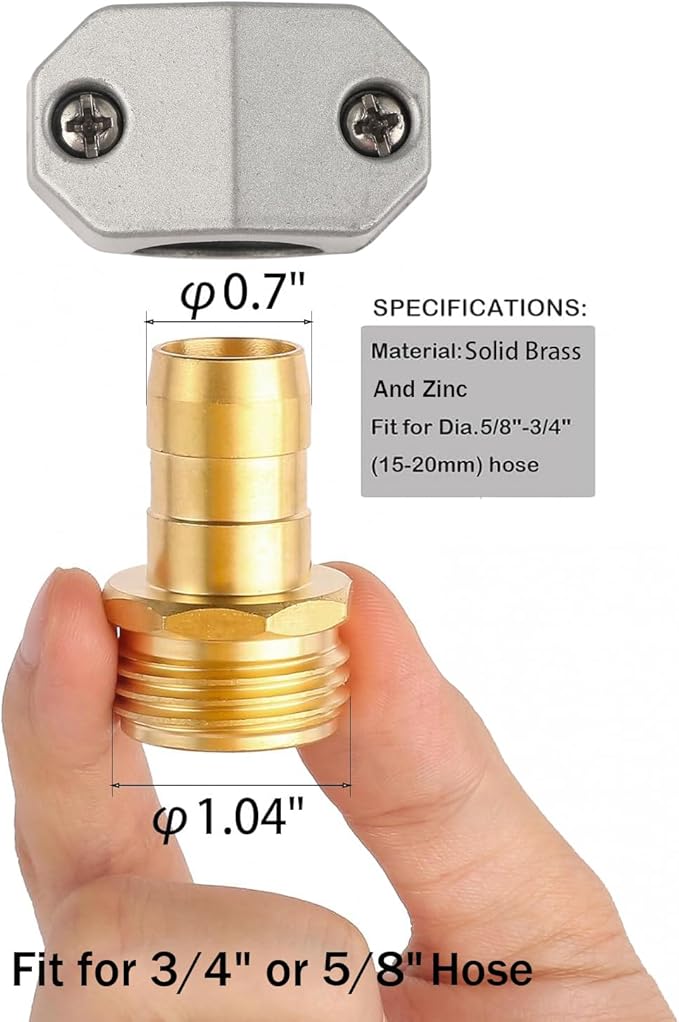 Garden Hose Repair Kits, 2 Pack Brass Water Hose Connector, Fit 3/4" and 5/8" Garden Hose, Male Hose End Repair Fittings Replacement, Hose Mender Kit