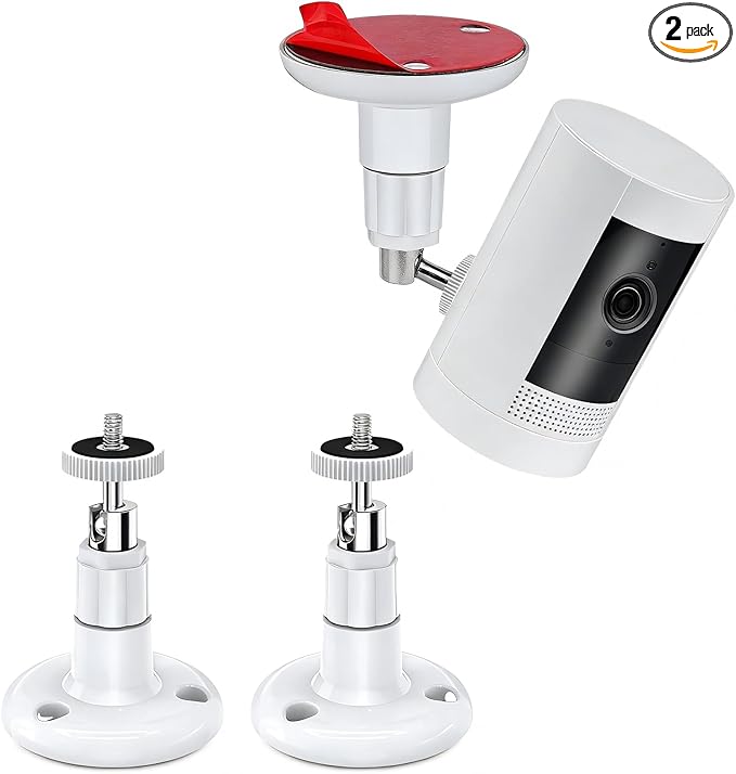 2 Pack Adjustable Security Wall Mount for Ring Stick Up Cam & Ring Outdoor Cam Plus, Indoor Outdoor Mount Bracket for Arlo HD/2/3/4, Ceiling Mount Kit, VHB Adhesive or Screw, No Drill