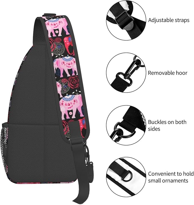 African Ethnic Elephant Sling Backpack for Women Men Fashion Crossbody Shoulder Bag Sling Backpack Chest Bag Travel Hiking Casual Sport Daypack