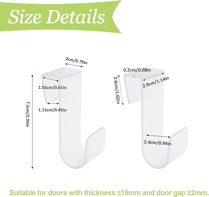 10PCS Over Cabinet Door Hooks Plastic Over The Door Single Hooks Space-Saving Hanger Extender Clips Multi-Purpose Hooks for Kitchen Bathroom Bedroom (Transparent)