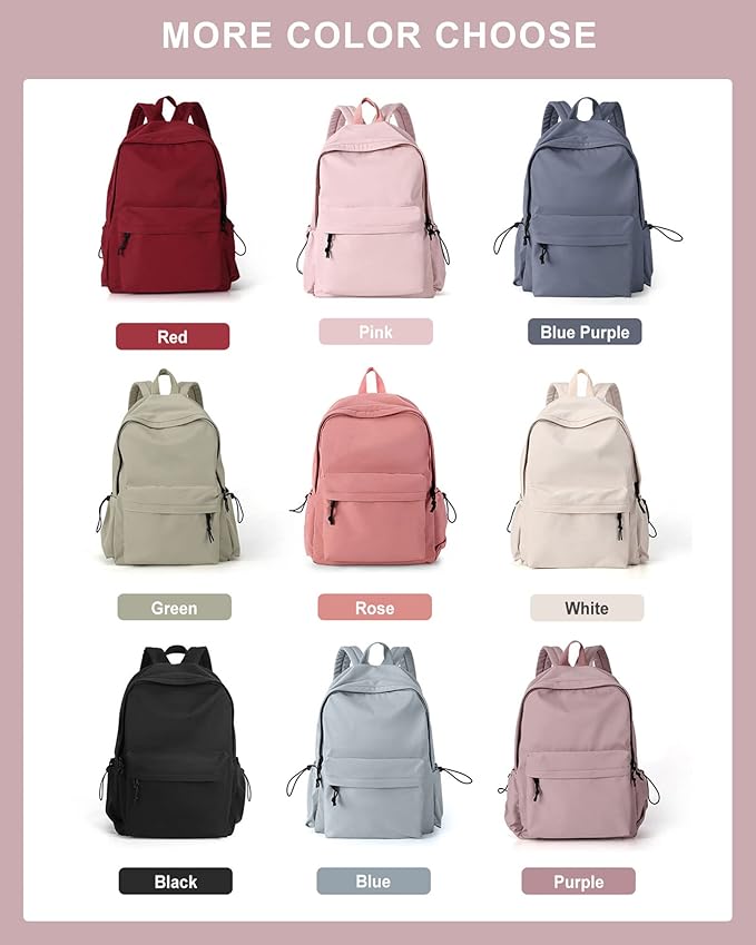 BJLFS Purple Backpack for Girls Women, Waterproof High School Bookbag, Lightweight Casual Travel Daypack,Classic Basic College Backpack, Middle School Bag for Teen Girls Boys Cute Back Pack