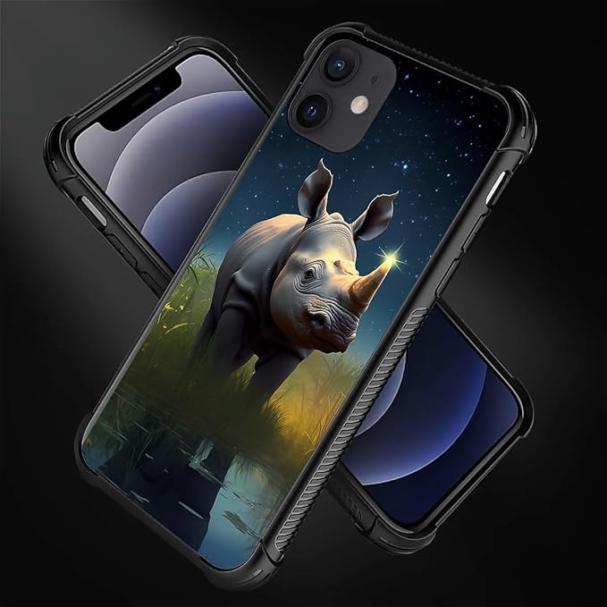 for iPhone 11 Case, Rhino Water Marshes Pattern Graphic Design Girl Boy Soft Silicone Hard Acrylic Shock Protection for iPhone 11