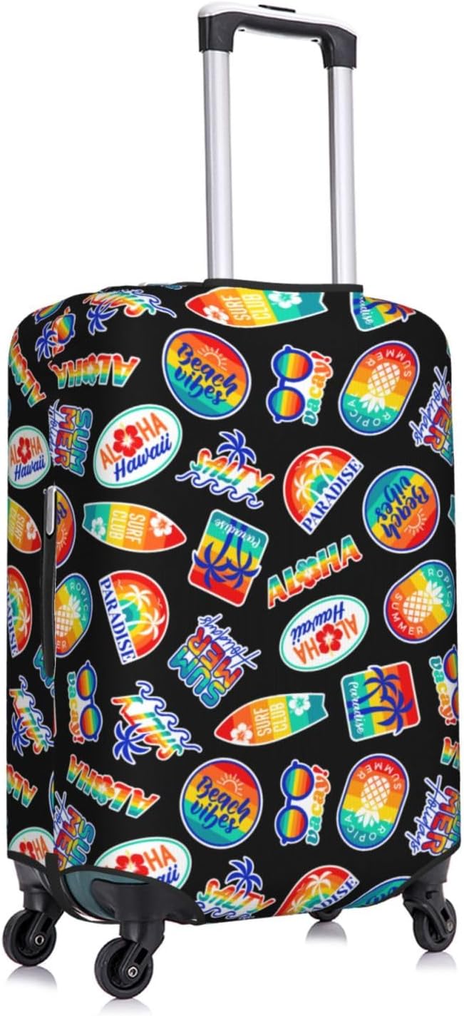 Tropical Vacation Badges Elastic Luggage Cover, Suitcase Protector For Travel (Fits 22-24 Inch Luggage)