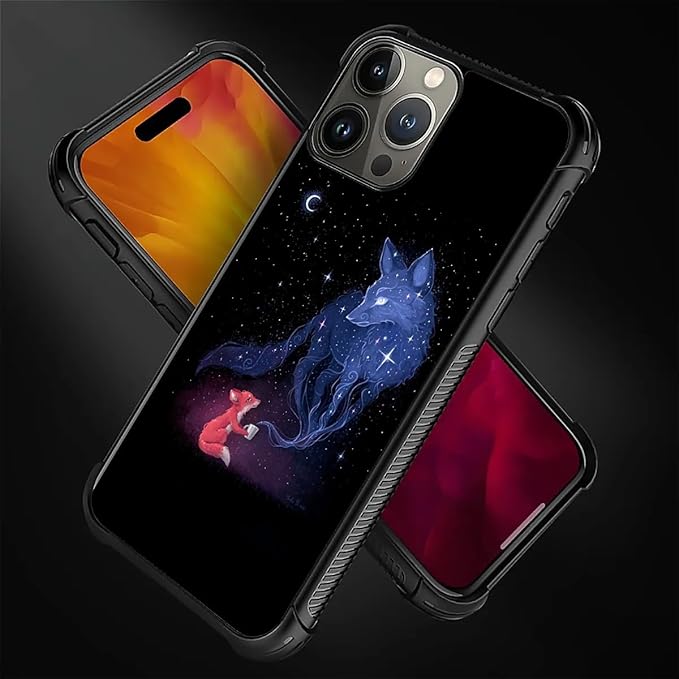 for iPhone 16 Pro Max Case, Galaxy Fox Wolf Pattern Graphic Design Girl Boy Soft Silicone Hard Acrylic Shock Protection for iPhone 16 Pro Max