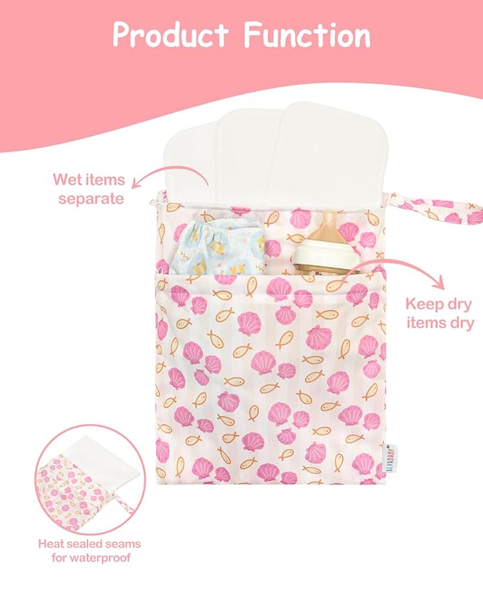 ALVA ALVABABY 2pcs Waterproof Wet Dry Bags,Reusable with Two Zippered Pockets,Baby Cloth Diaper,Travel,Beach,Pool,Daycare,Soiled Baby Items,Yoga Gym Bag,Swimsuits or Wet Clothes