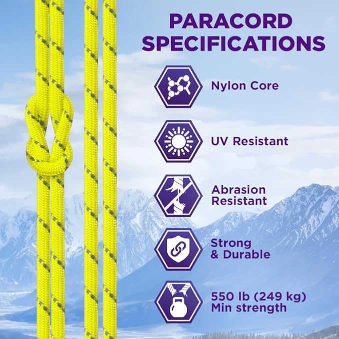 TECEUM Reflective Paracord Rope 1000 – 1000ft/200ft/100ft/50ft – 40+ Colors – Glow in The Dark – para Cord – Utility Rope for Survival, Hunting & Camping Gear – Nylon String, Camping Rope, Tent Cord