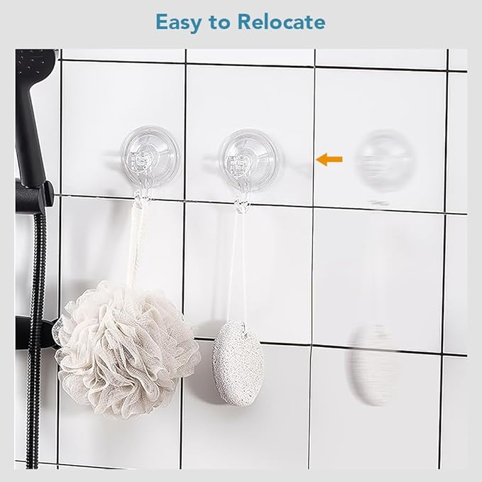 Suction Hooks 2 Packs, Clear Powerful Push and Lock Vacuum Suction Cup, Multi-Purpose Suction Shower Hooks for Front Door Window Glass Kitchen Towel Loofah Utensils