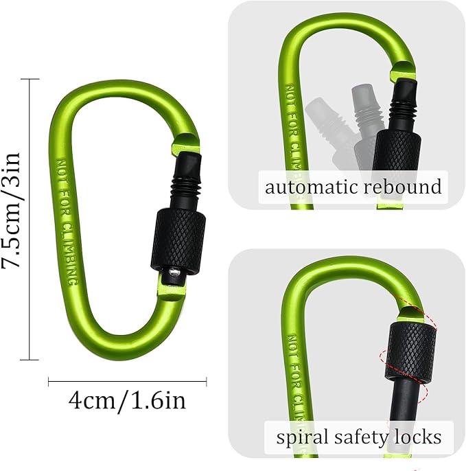 6 Pack Small Locking Carabiner, 3 Inch Aluminum D-Shape Snap Hook with Screw Gate for Hiking, Camping, Fishing&Backpack(Not for Climbing)