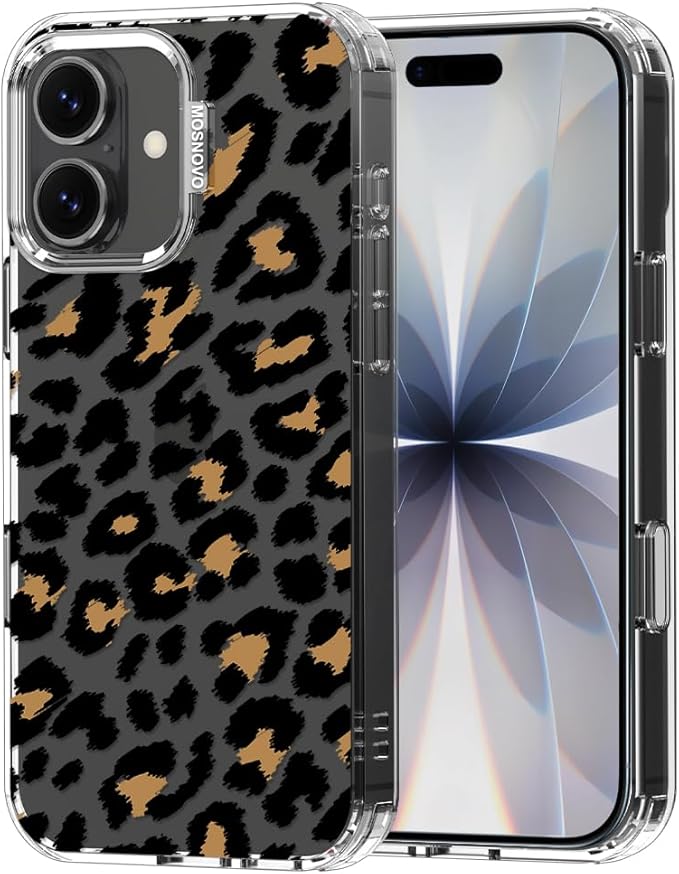 MOSNOVO for iPhone 17 Case | Military Grade 6.6ft Drop Tested | Camera Control | Clear with Leopard Print Design