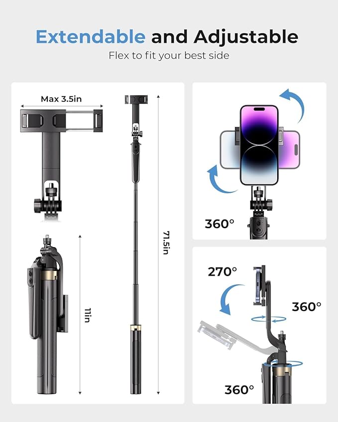 72" Phone Tripod, Tripod for iPhone with Wireless Remote Control, Portable Selfie Stick for iPhone, Live Streaming, Video Recording, Compatible with Cell Phones, Cameras